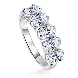 Ladylike Moissanite Wedding Band 5 Stone Oval Cut Moissanite Rings for Women 2.5 Carat 925 Sterling Silver Half Eternity Ring, Gemstone, Moissanite