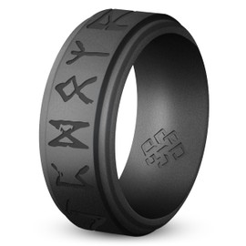 Knot Theory Rune Silicone Ring for Men - Dark Silver Size 13, Breathable Comfort Fit 8mm Bandwidth