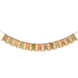 Cinco De Mayo Burlap Banner, Fiesta Party Banner for Mexican Themed Birthday Party Supplies, Fiesta Party Backdrop Banner for Photo Booth Supplies, Mexican Themed Background Banner