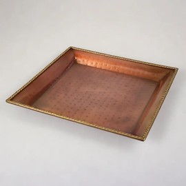 Hammered Copper Finish Serving Tray and Platter - Metal Tray for Appetizers, Silver Serving Tray - Copper Plated Platters 26x26 cm