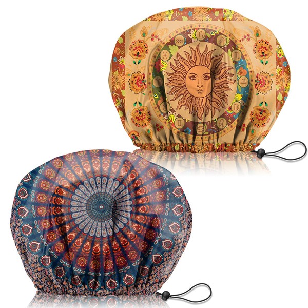 Zewurtuw 2 PCS Shower Cap Adjustable Reusable Double Waterproof Layer