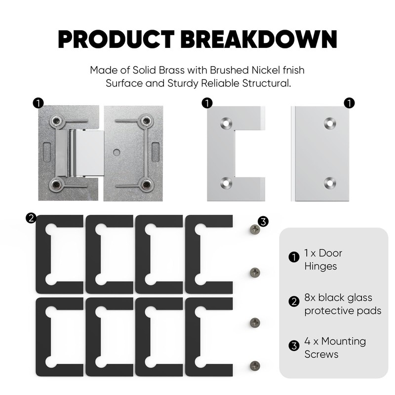 AatrixQuayn 180 Degree Glass Shower Door Hinges Heavy Duty Solid