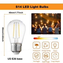 abulber 2W Led Light Bulbs,S14 Led Bulbs for Outdoor String Lights and Sputnik Chandelier,Shatterproof Waterproof Clear Plastic,120V E26 Screw Base 2700K Warm White 25 Pack.