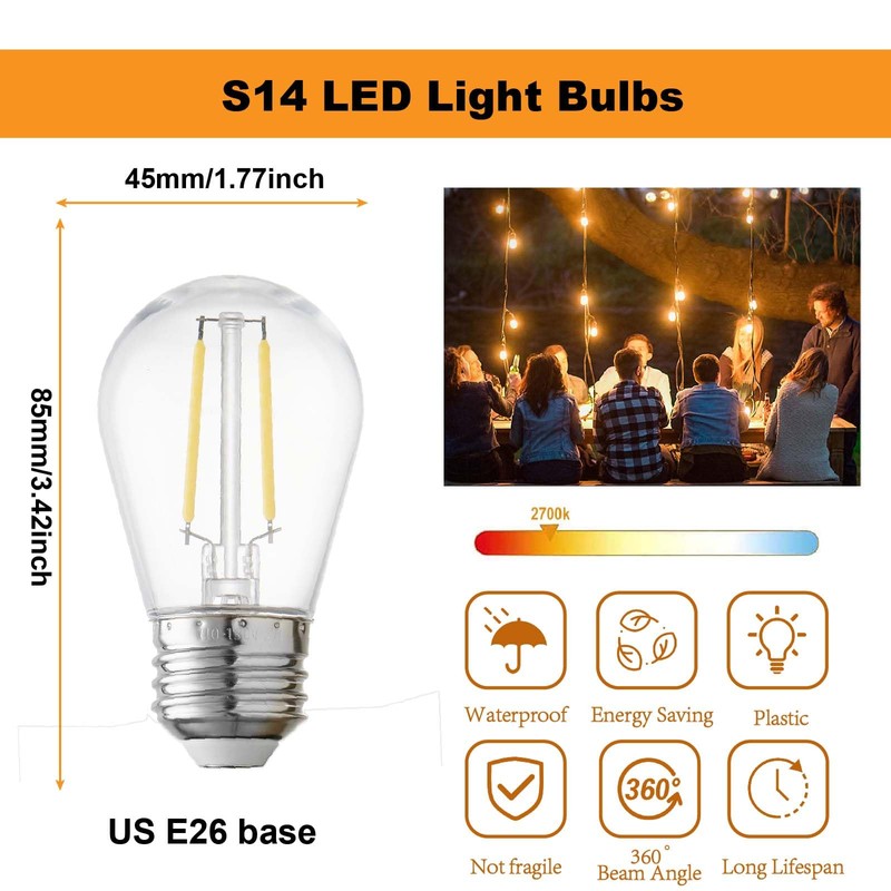abulber 2W Led Light Bulbs,S14 Led Bulbs for Outdoor String
