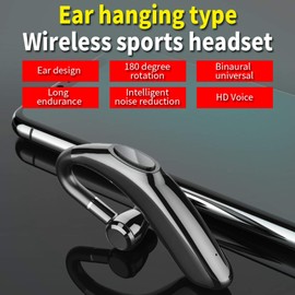 X18 Wireless Bluetooth 5.1 Headphones Ear-Hook Single Earbud with Microphone in-Ear Sports Headset Sweatproof Noise Reduction Earphone for Running Driving Office Working QIUNI