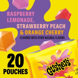 Gushers Fruit Flavored Snacks, Raspberry Lemonade, Strawberry Peach, Orange Cherry, 20 Pouches, Family Pack, 16 oz