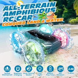 Tecnock Amphibious Remote Control Car Boat, 4WD Gesture RC Cars with Magnetic Charging, 60 Min Playtime, LED Lights, Pool Toys for Kids Ages 6-12, Gift Toys for Boys Girls