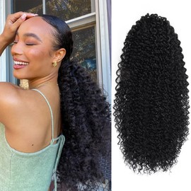 GLAM21USA Spiral Curl Long 20 Inch Drawstring Ponytail for Black Women Clip in Curly Hair Extension Fake Ponytail Synthetic Hair Piece Extension (Spiral Curl 20 Inch, 1B-Off Black)