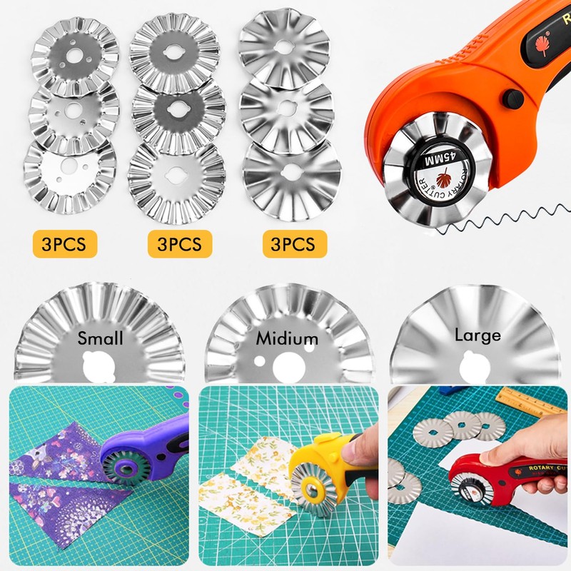 Bestgle 9Pcs 45mm Wave Rotary Cutter Pinking Blades, Refill Steel