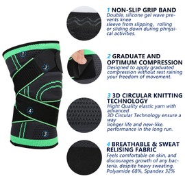 Cnfnyy Knee Brace with Adjustable Pressure Straps, Compression Knee Sleeve for Meniscus Tear, Arthritis, Running, Basketball, MCL, Jogging and Recovery(Orange, Size L)