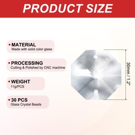 PATIKIL K9 Crystal Octagon Beads 2 Holes Pendants, 30 Pack 30mm Chandelier Prisms Parts Ornaments Hanging Beads for DIY Arts Crafts Decoration, Clear