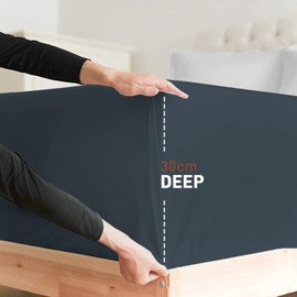 AR Ware Double Fitted Sheet 100% Egyptian Cotton 300 TC, Breathable Extra Deep Fitted Sheets Double Bed, Hotel Quality 30 Cm Fitted Bed Sheets Double (Charcoal)