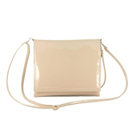 LONI Ladies Beige Nude Pink Patent Leather Clutch Bag Shoulder Bag Handbag Medium, Nude Pink