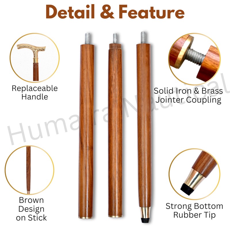 Vintage Brass Walking Stick – Handmade Wooden Cane with Solid