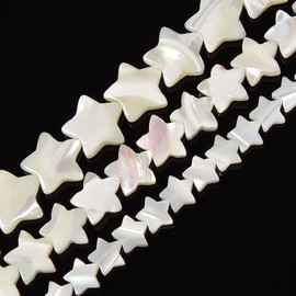 JM Design Iridescent White Mother of Pearl MOP Shell Star Beads 8mm 15.5'' Strand for Jewelry Making