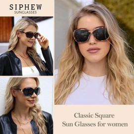 SIPHEW Polarized Sunglasses Womens, Classic Square Sun Glasses for women with UV Protection Wrap Shades