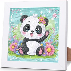 ajepon Panda Diamond Art Kits for Kids with Frame, Panda Diamond Art for Kids Ages 8-12, Animal Diamond Painting Kits for Kid with Beautiful Package for Gift Home Wall Decor (7x7inch)