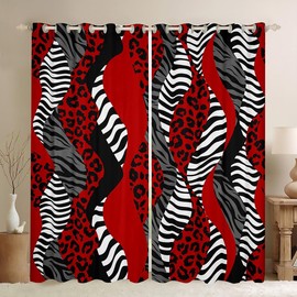 Feelyou Leopard Curtains for Bedroom Living Room (2 Panels, 42 x 84 Inch) Zebra 30%-50% Blackout Curtains Geometric Darkening Drapes Animal Print Window Treatments Red Stripes