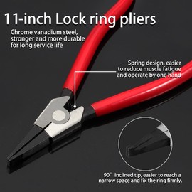 LEONTOOL 11-Inch Lock Ring Pliers Flat Snap Ring Pliers Special Circlip Pliers Reverse Pliers Angle Tip Retaining Ring Pliers Ring Opening Pliers Spreader Pliers for Transmission Transfer Cases