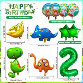 Hierein Dinosaur Birthday Decoration 2 Years, Pack of 12 XXL Dinosaur Decoration Children's Birthday, Dinosaur Foil Balloons Birthday Decoration Boys for 3 Years Children, Jungle Party Birthday