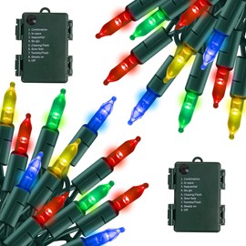 TW SHINE Battery Operated Christmas Lights, 2 Pack Total 100 LED 32FT Battery Operated String Lights with 8 Modes, Xmas Lights for Outdoor Indoor Wedding Party Home Decorations, Multi-Colored