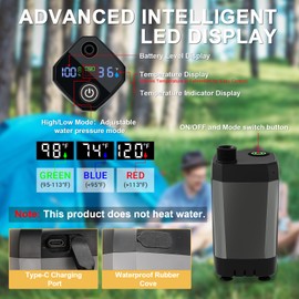 NOVCAPAR Portable Camping Shower, 6000mAh Rechargeable Camping Shower Pump with LCD Display Rechargeable Camping Shower, IPX8 Waterproof High Pressure Electric Outdoor Shower for Hiking, Travel