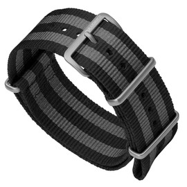 [ZULUDIVER] Zulu Diver Classic Bond 1973 British Military Cadet Nylon Watch Band Black & Grey - 18mm, 19mm, 20mm, 21mm, 22mm, 23mm, 24mm, 23 mm, No Gemstone