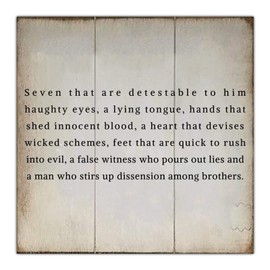 Seven That are Detestable to Him Haughty Eyes Wooden Sign Retro Wall Plaque Inspiration Positive Wood Panels Wall Decor Farmhouse Rustic Wooden for Bedroom Living Room Office Outdoor Home 12inX12in