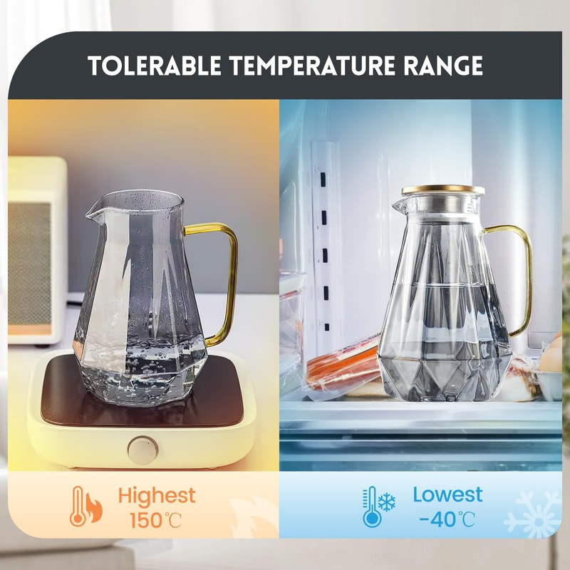 AstraLoom 2L Diamond Pattern Design Glass Jug with Handle and