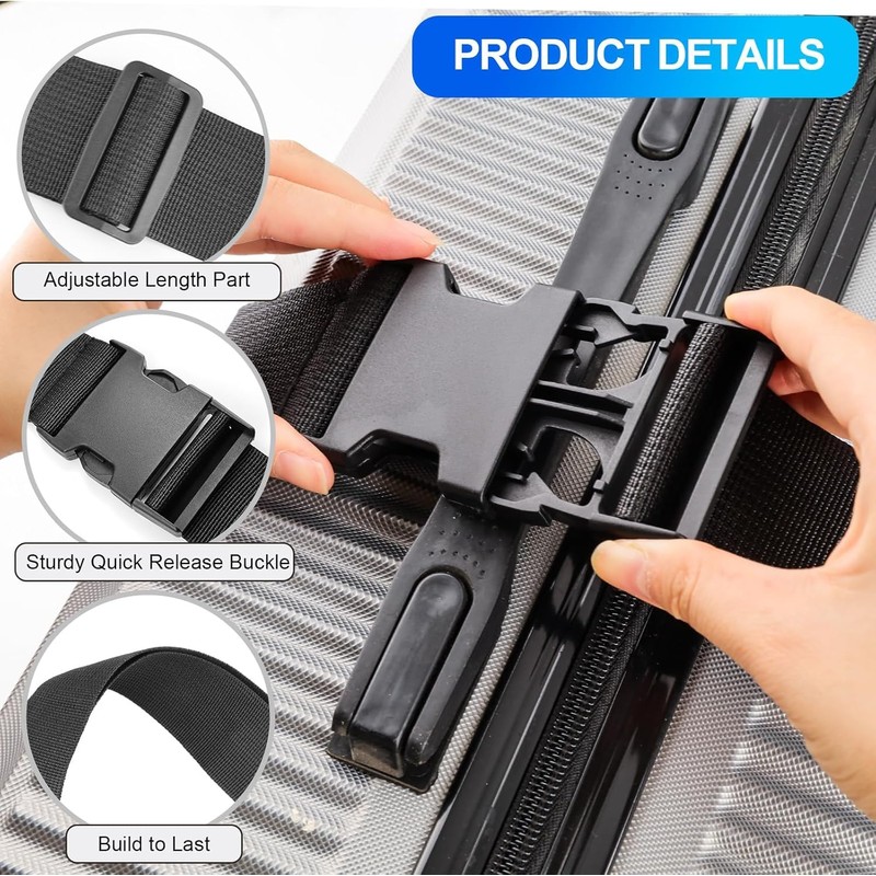 Set of 2 Luggage Strap Set, Luggage Strap, Black, Luggage