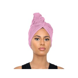 Sapphire Collection Hair Drying Towels, 100% Pure Terry Towel Cotton Soft Hair Towel Wrap Hair Twist Turban Towel Absorbent Hair Cap Head Wrap Spa Towels with Loop & Button for Long Hairs (Pink)