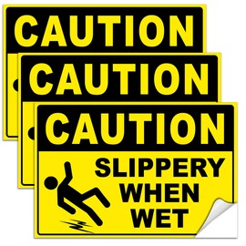 Caution Slippery When Wet Sign - 4 x 6 Wet Floor Signs 3 Pack - Wall Caution Stickers Wet Floor Sign