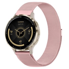 Metal Bands for Garmin Venu 3S/Venu 2S/Vivoactive 4S/Vivomove 3S/Forerunner 255S/Forerunner 265S, Stainless Steel Metal Replacement Bracelet Strap for Garmin Smartwatch (Rose Pink)