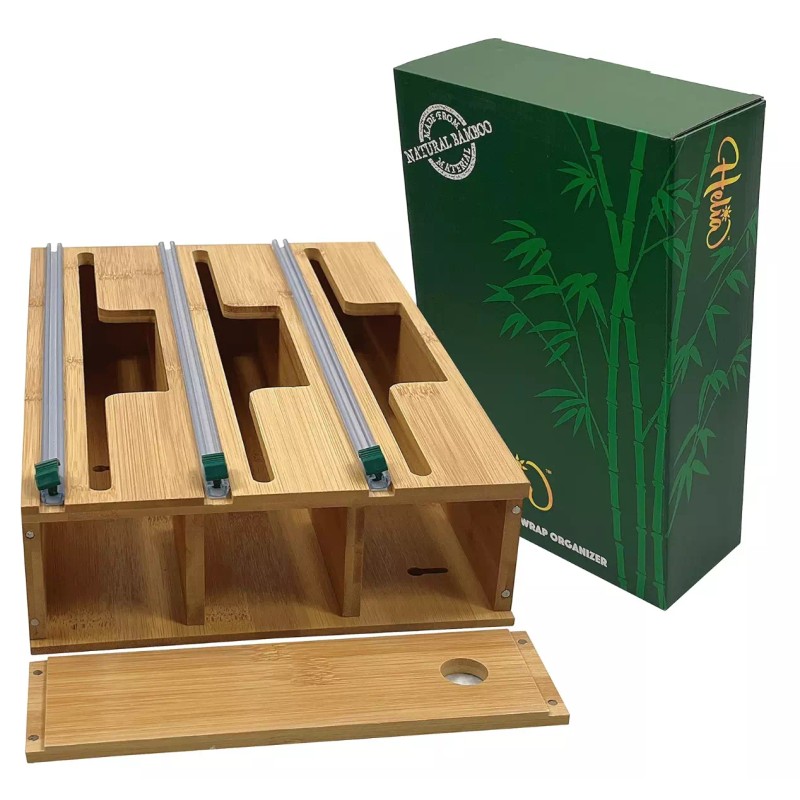 HELIA Bamboo Kitchen Wrap Organizer | Wall Mounting Foil and