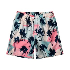 SUNDAY ROSE Mens Swim Trunks Quick Dry 5 inch Inseam Swimming Beach Shorts with Mesh Lining Bathing Suit Pink Coconut Tree Size XXL