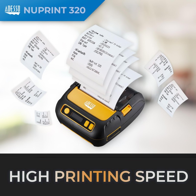 Adesso 3" 80mm Portable Bluetooth Thermal Printer - High-Speed 90mm/s,