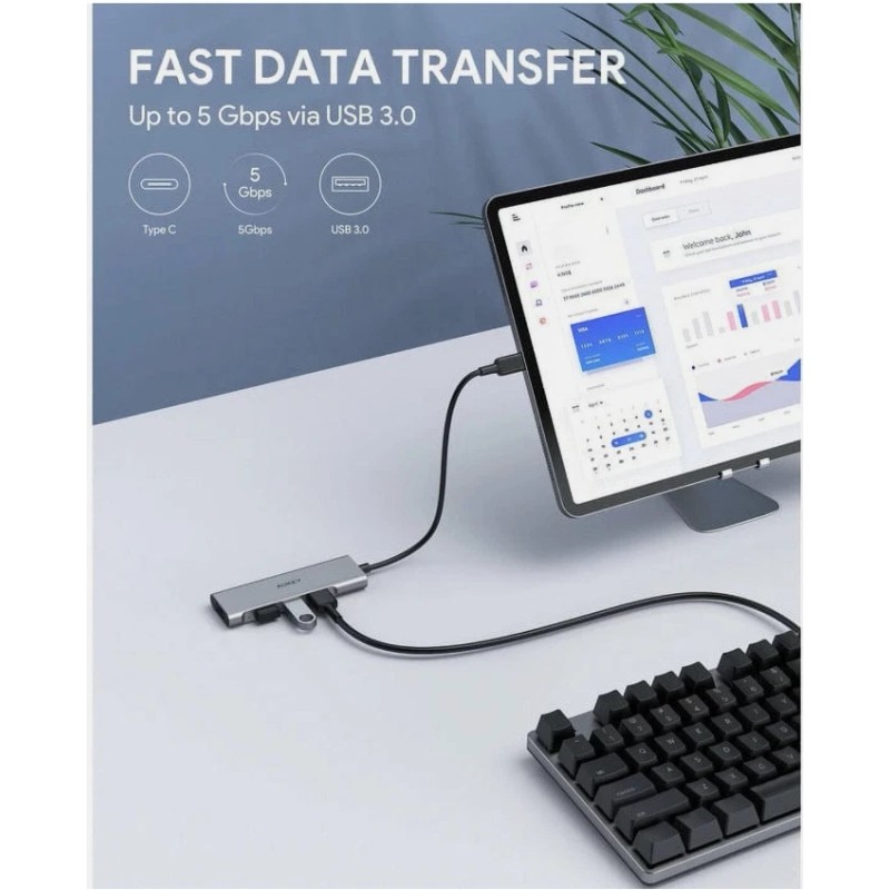 Aukey 2 AUKEY CB-C94 4-Port USB C Hub Aluminum Alloy
