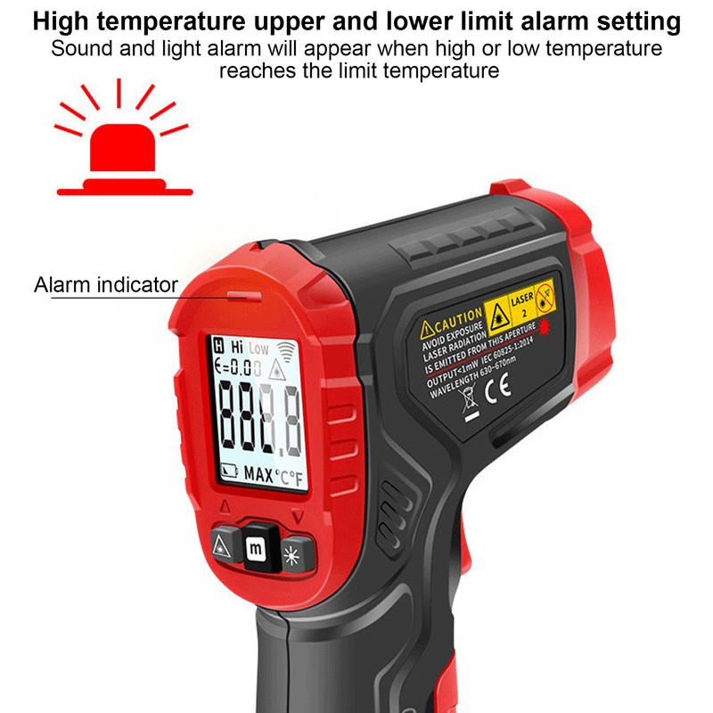 Infrared Thermometer Sound Light Alarm Color LCD Screen Non Contact