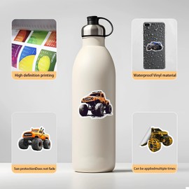 Monster Trucks Stickers,50 PCS Monster Trucks Vinyl Waterproof Decals for Water Bottles Computer Bicycle Skateboard Luggage Phone Pad Laptop Kids Teens Stickers Pack