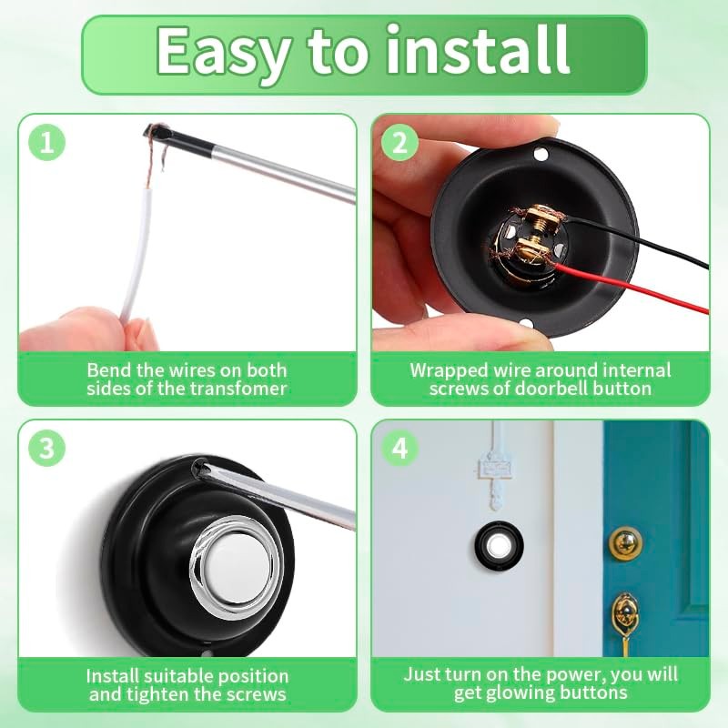 Door Bell Button, Round Metal Doorbell Button Black Wired Lighted