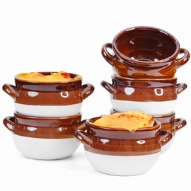 Vumdua French Onion Soup Bowls with Handles, 6 Pack Ceramic Soup Crocks Oven Safe for Chilli, Cereal, Cereal, Pot Pies - French onion soup crocks, Dishwasher, Microwave & Broil Safe, 16 oz