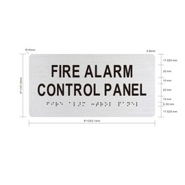 FIRE ALARM CONTROL PANEL sign Raised letters & Grade 2 Braille - Includes Red Adhesive pad for Easy Installation (4" W x 8" H, silver Color, Tacticle Sign, Aluminium) - The Sensation line
