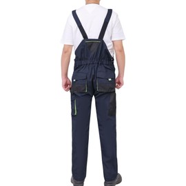 WORK IDEA Men's Bib Overalls Relaxed Fit Work Pants with Knee Pad Pockets,Navy/Yellow,28Wx30L