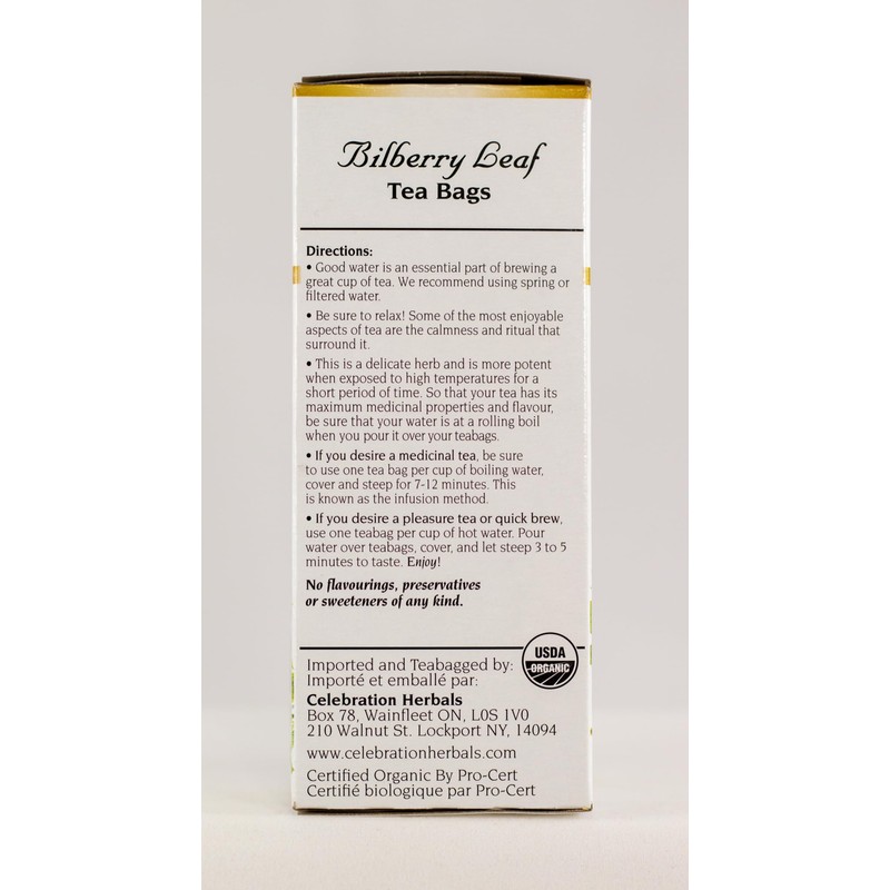 Celebration Herbals Teabags Herbal Tea Bilberry Leaf Organic, 24 Bags