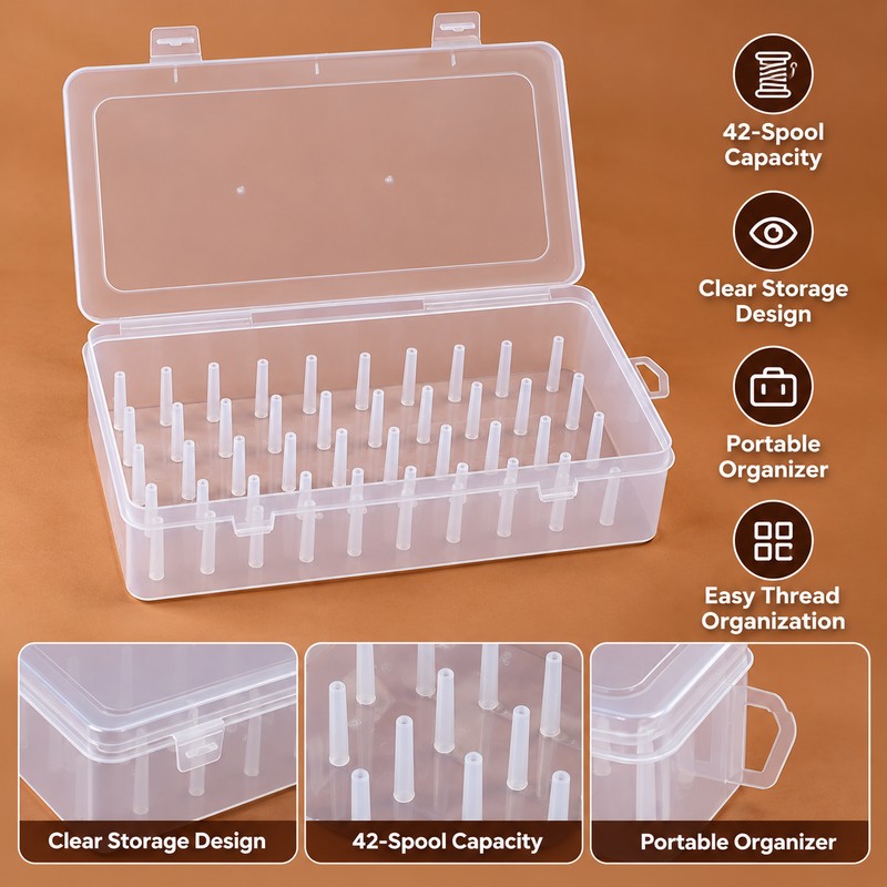 42-Spool Sewing Thread Organizer Box for Craft Storage – Portable
