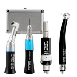 Kit Dental Pieza de Mano Alta y Baja Velocidad con Contraángulo | Turbina Dental y Micromotor | 4 Orificios | Instrumental Odontológico Profesional (Negro)