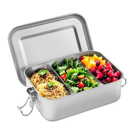 BUCOMTU 850 ml Stainless Steel Lunch Box with 2 Compartments, Leak-Proof, Metal Lunch Box, Lunch Box, Lunch Box, Lunch Box, Environmentally Friendly & BPA-Free for Adults and Children