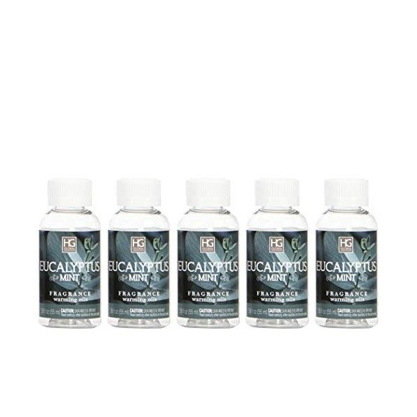 Hosley Aromatherapy Premium Eucalyptus Mint Highly Scented Warming Oils Set of 5 Pieces 55 Milliliters 1.86 Fluid Ounces Made in The USA Ideal Gift for Weddings or Spa orReiki Meditation W1