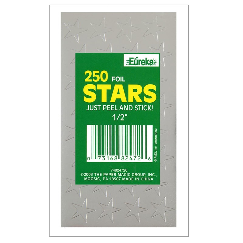 Eureka Back to School Classroom Supplies, Presto-Stick Silver Star Stickers,