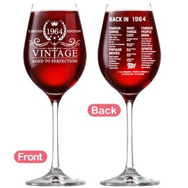 60th Birthday Gifts for Men Women - 1964 Vintage 18 oz Stemmed Wine Glass - Double-sided Printing Birthday Wine Glass - Back in 1964 Old Time Information - Unique Gift Ideas for Wine Lovers